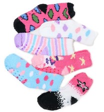 Colorful Girls Cozy Fluffy Fuzzy Socks 6 Pairs Anti Slip Warm Winter Size 1T-3T