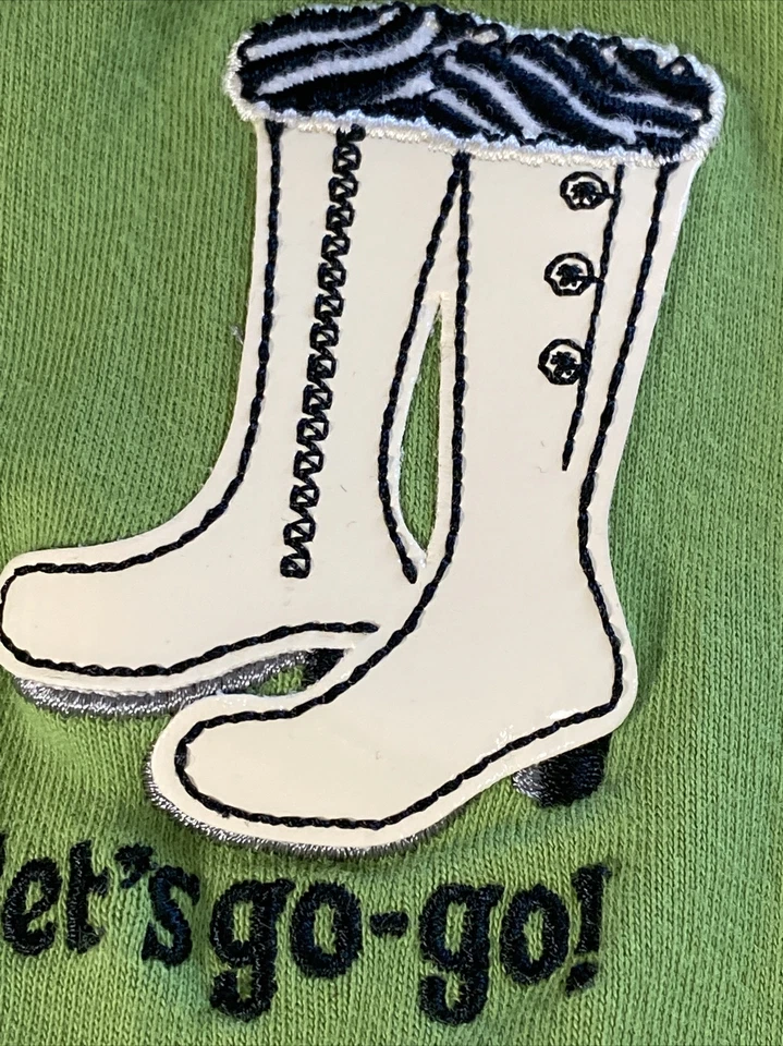Gymboree Shirt Girls 5 Long Sleeve Round Neck Go Go Boots Buttons Green - Image 3 of 4