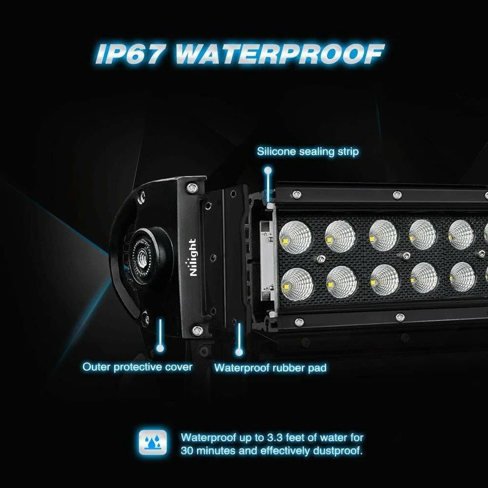 Barra de luz LED curva Nilight 32" 42" 50" 54" combo de inundación puntual para camioneta Jeep 4x4 Foto 3 de 4