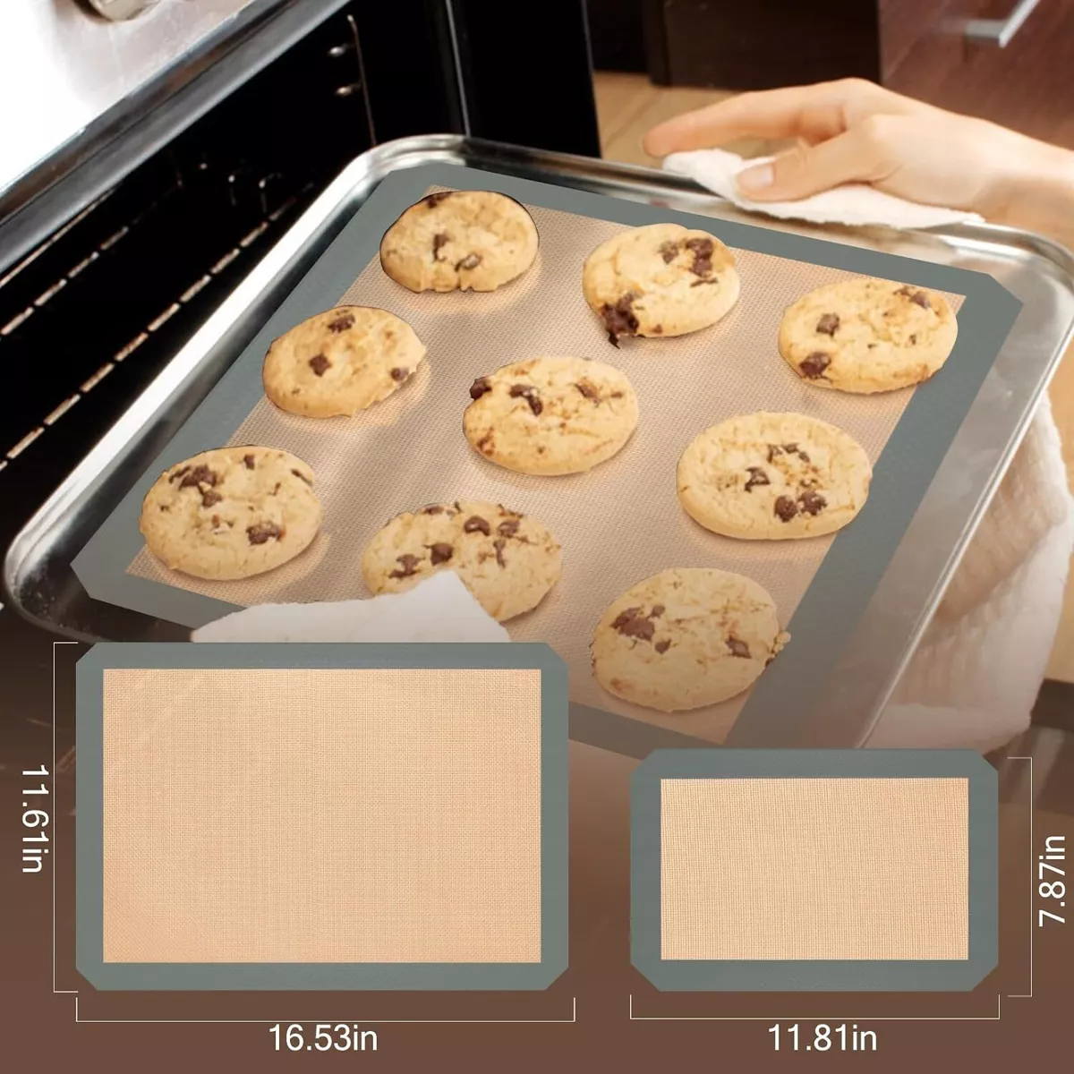 Kitchen + Home Silicone Baking Mats - Set of 2 Non-stick, BPA Free Food  Grade Silicone Mat Liners for Half-Size Cookie Sheet with Measurements