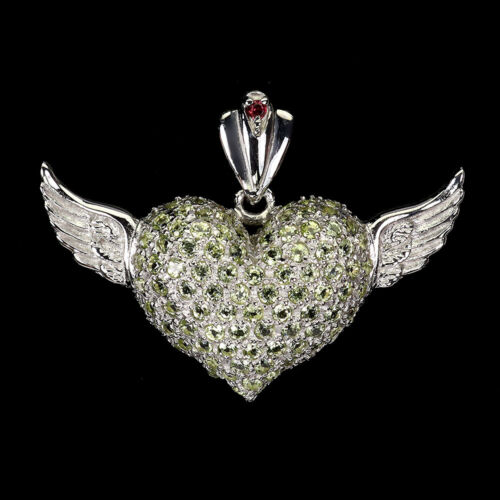 Round Peridot 2mm Rhodolite Gemstone 925 Sterling Silver Heart Jewelry Pendant - Afbeelding 1 van 14