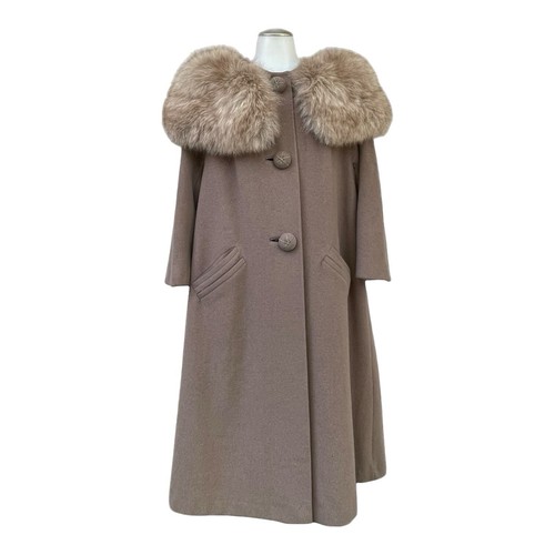 Vintage 50s 60s BETTIJEAN Womens S M Long Wool Swing Coat Genuine Rabbit TAUPE - Picture 10 of 24