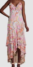  595 Milly Women Pink Edra Summer Paisley High-Low Dress Size 6