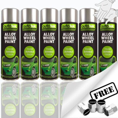 6 x Autotek SILVER ALLOY WHEEL Spray Paint Aerosol Professional 500ml Cans+G+CP
