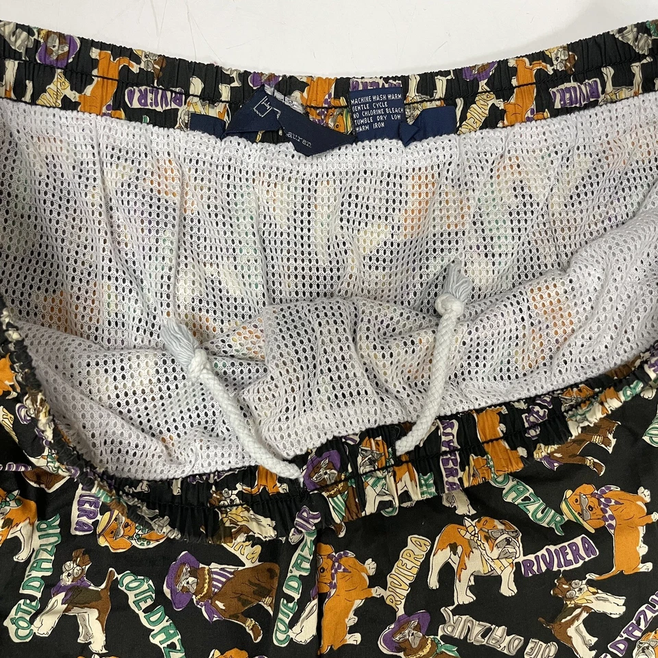 Vtg 90s POLO Ralph Lauren Trunks DOG DAYS on the FRENCH RIVIERA Swim Suit Shorts - Image 3 of 4