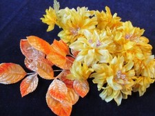 Vtg Millinery Flower Collection Yellow Fluffy 2-3" Blooms w/Velvet Leaves H4763