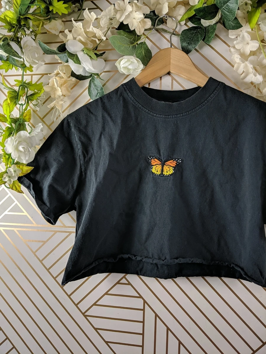 Brandy Melville Short Sleeve Butterfly Tee Shirt One Size Crop Top