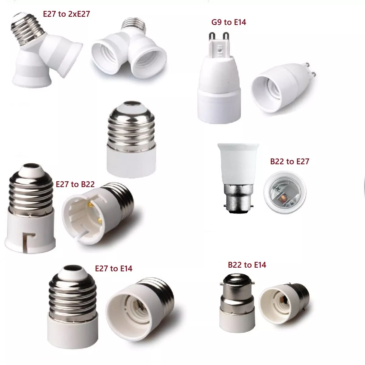 B22 E27 E14 to G9 2E27 Light Lamp Adapter Converter EDISON Screw Bayonet Cap UK