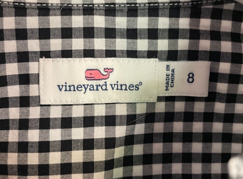 VINEYARD VINES Niñas TOP Manga Larga NEGRO Blanco CUADROS Volantes Cuello Talla 8 Foto 4 de 4