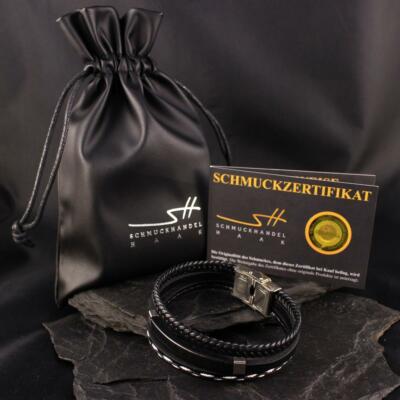 Männer-Armband Leder Edelstahl, 3-teilig, + Schmuckbeutel, Weihnachtsgeschenk