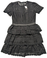 EXPRESS Women Small Black Lace Overlay Tiered Ruffle Party Dress Lined NEW