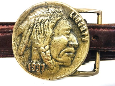 Vintage Buffalo Nickel Coin Belt Buckle Leather Belt Western Biker 33\
