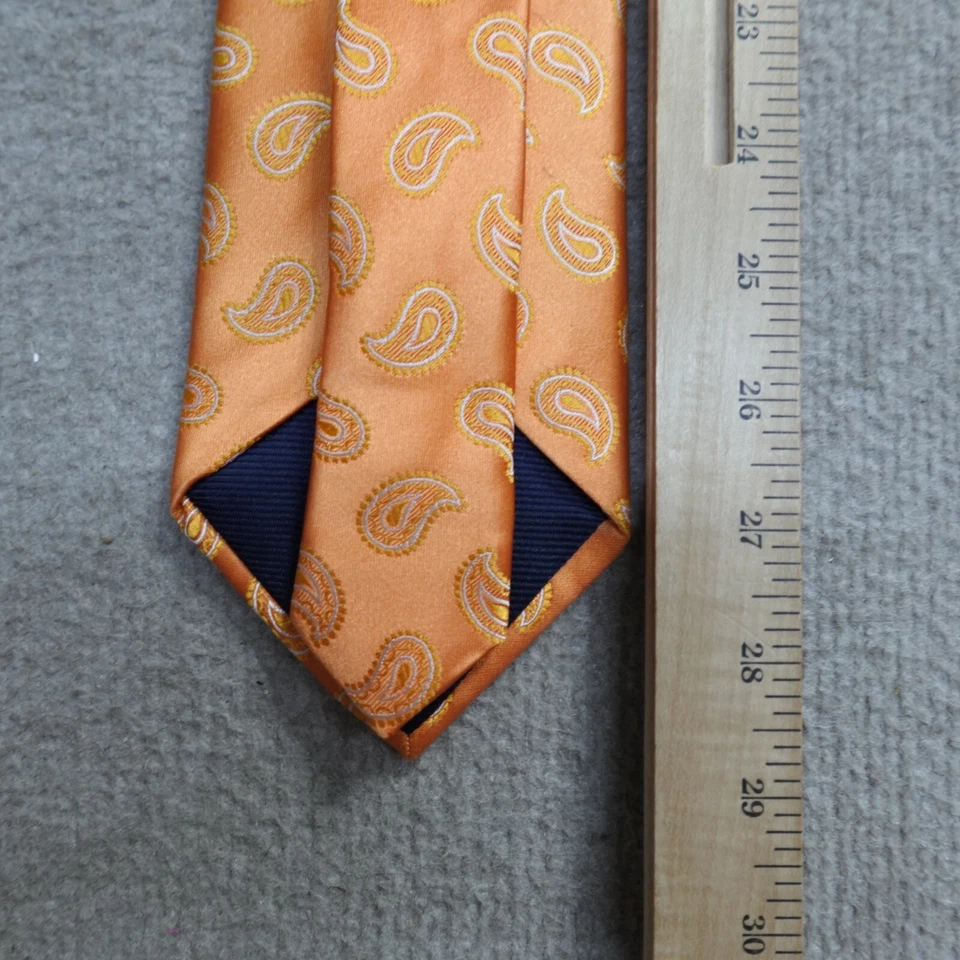 Corbata Canali Naranja Seda Clásica Jacquard Paisley Toda la Seda Foto 4 de 4