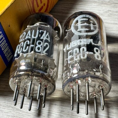 MATCHED Pair NOS Ei YUGO 12AU7 ECC82  Smooth Plates NIS Telefunken Tooling