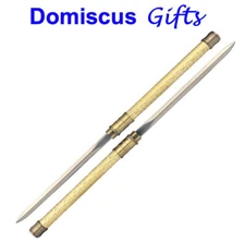 25" NEW! Gold Silver DOUBLE SWORD Locking Daggers Ninja SPEARS Combat Staff