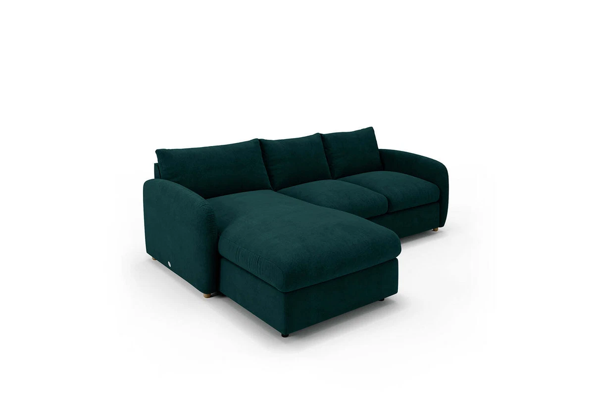 Snug The Small Biggie Pine Green Velvet 2 Seater Chaise Corner
