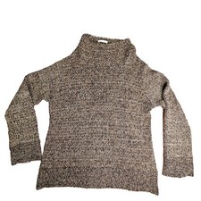 Joan Vass Waffle Chunky Knit Mock Neck Womens Sweater sz 2 Brown Made in USA O6c