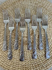 Cambridge SAND SCRIPT Stainless ~ (8) Salad Forks 6 5/8" ~ Frosted w/ Glossy