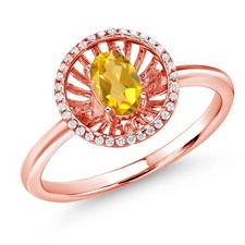 18K Rose Gold Plated Silver Citrine Ring For Women 0.93 Cttw, 6X4MM, Gemstone