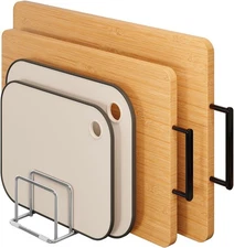 4 Slot Cutting Board Organizer Stand Stainless Steel Pot Lid Rack Kitchen Holder