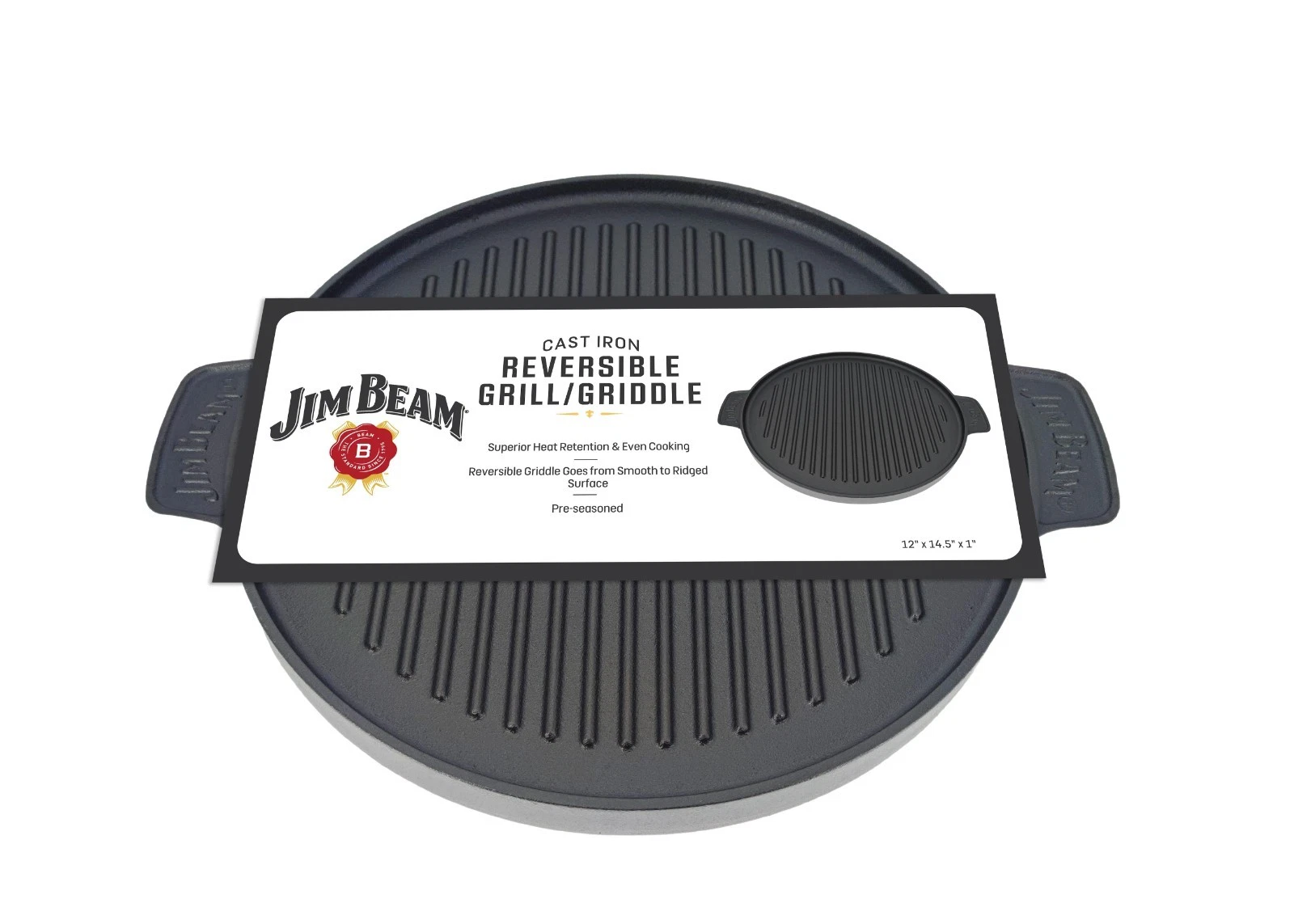 Jim Beam Cast Iron Reversible Grill Griddle Round Pre-Seasoned BBQ Pan
Opens in a new window or tab