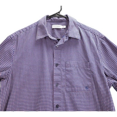 Calvin Klein Mens Small Purple Pink Geometric Micro Print Cotton SS Button Down