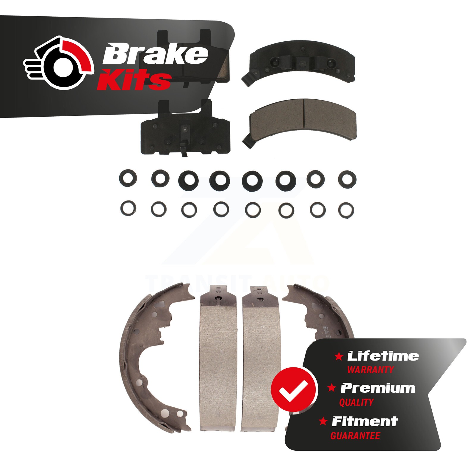 Front Rear Ceramic Brake Pads & Drum Shoes Kit For 1990-2002 Chevrolet Astro AWD