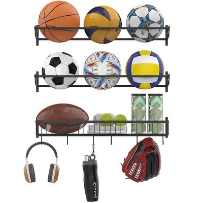 Sports Equipment Organizer with 3 Separate Shelf, Ball Racks for Garage, Gara...
