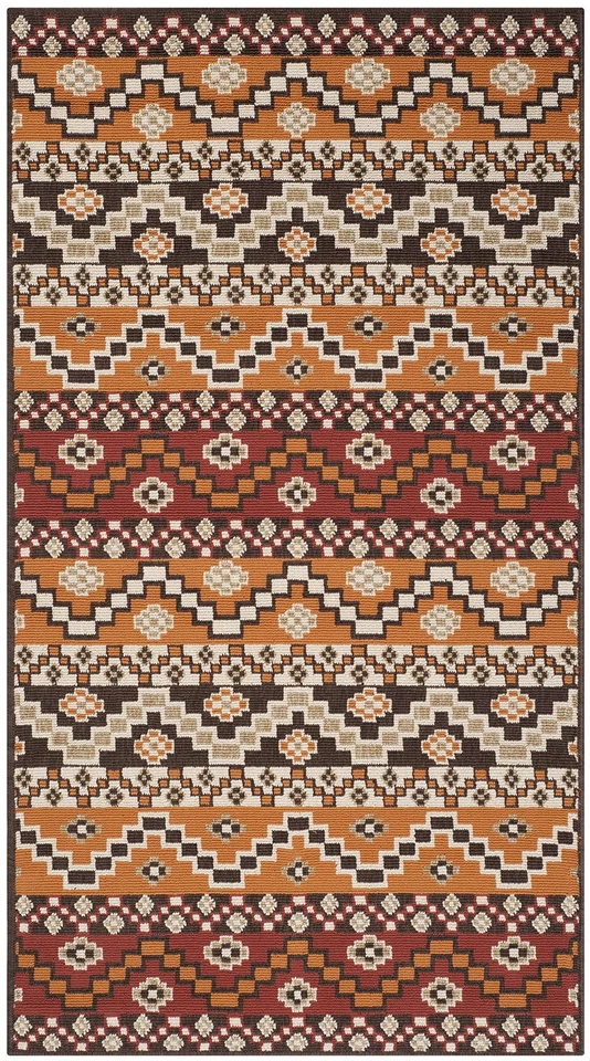 Veranda Collection Accent Rug - 2'7" x 5', Red & Chocolate, Boho Design, Non-... - Image 3 of 4