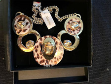 Designer Natasha statement necklace gold cheetah/leopard, faux citrine,  New box