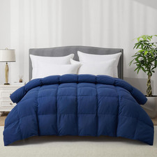 Luxury Goose Feather down Fiber Comforter Queen Size, 300TC Blue Cotton Blended