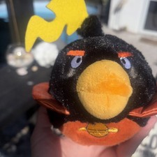Angry Bird Space Bomb Bird Plush 7" Black w/ Orange Cape Yellow Flame 2011