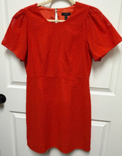 J Crew dress size 10 red-orange Eyelet knee length Short sleeve Fit & flare EC