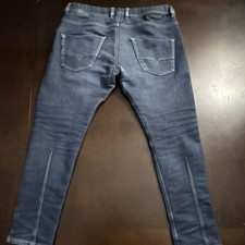 Diesel Distressed Tapered Denim Jeans Blue Cotton Logo Men's Medium Wash