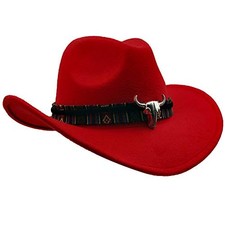 Wide Brim Men and Woman's Western Outback Cowboy Hat with Metal One Size Red
