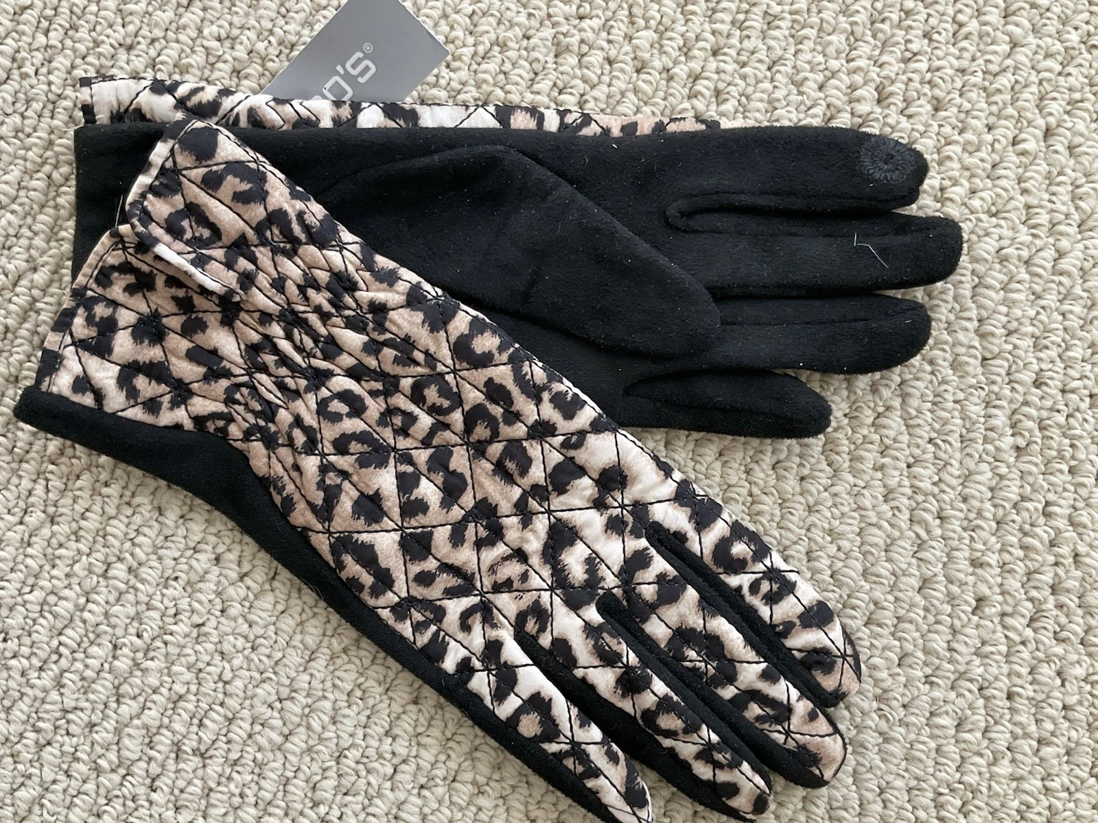 NWT Chico’s Quilted Animal Print Leopard Brown Black Gloves