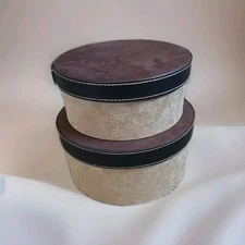 Round Hat Box Style Suede Nesting Boxes - Set of 2 Brown Holiday Gift Set