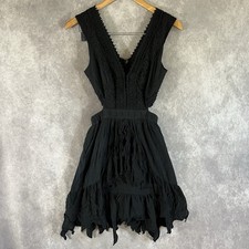 Vintage Free People Dress Women 0 Black Embroidery Side Cutout V-Neck *See Desc*