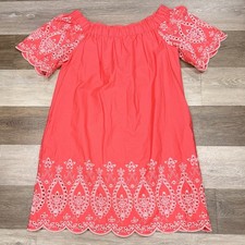 NWOT New York & Company Coral 100% Cotton Eyelet Off Shoulder Dress Sz Medium