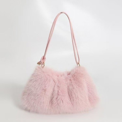 Fluffy Shoulder Bag Solid Color Clutch Bag Elegant Plush Handbag - Picture 15 of 18