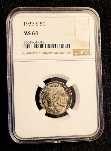 1936-S Buffalo Nickel 5C Graded MS-64 by NGC.  Strong Strike!   #263
