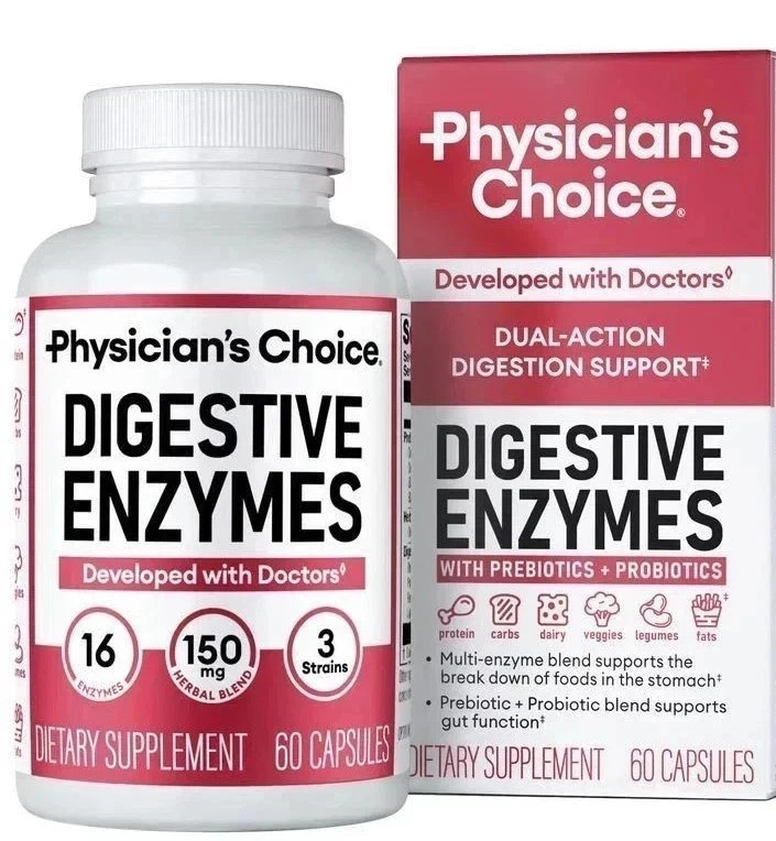Physician's CHOICE Digestive Enzymes + Prebiotics, Digestive & Gut Support, 60 C