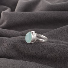 Aqua Chalcedony Gemstone 925 Sterling Silver Handmade Jewelry Ring Gift For Mom