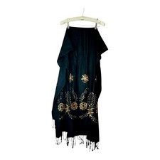 Ornate Black Scarf Or Wrap Gold Sequin Design Exquisite Fancy Event