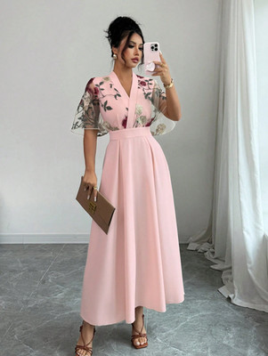 Brand New Summer Wedding Holiday Vacation Mesh Floral Floaty Classy Flowy Dress