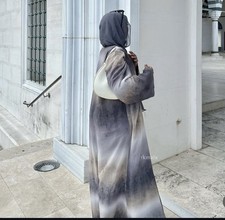 Gray Flowy Printed Abaya, Size 54