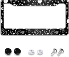 License Plate Frame Metal Aluminum Car Cover Tag Holder Moon and star