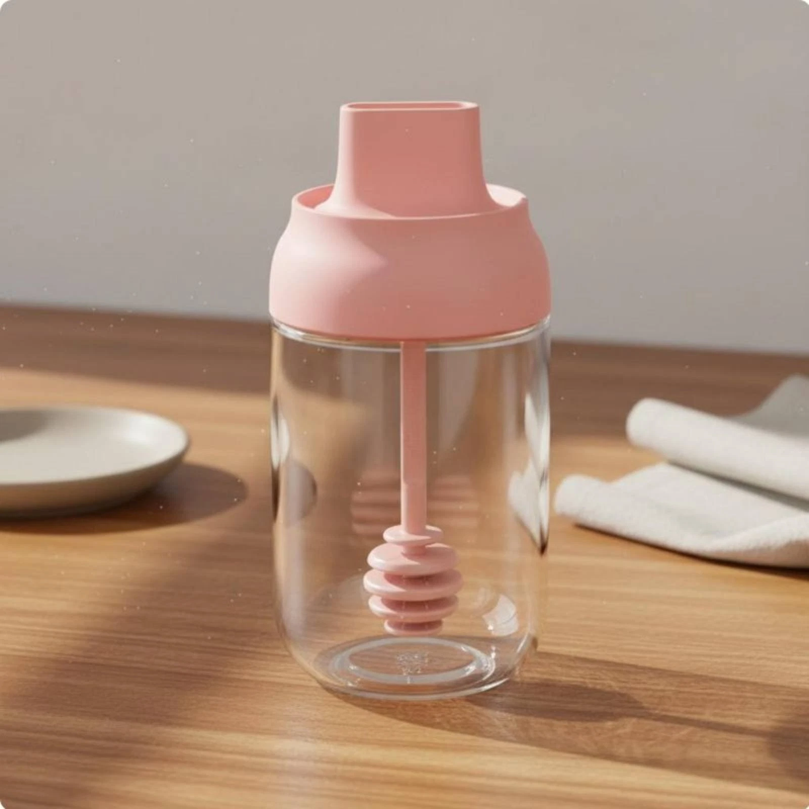 Glass Seasoning Jar with Spoon Lid Multi-Purpose Glass Honey Jar for BBQ