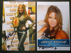 HOLLYWOOD JEANNE BASONE 2 Hand Signed Autograph Photo -STUNTS & MODEL & WRESTLER