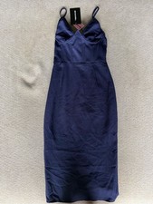 NWT PrettyLittleThing Navy V Bar Binded Midi Dress Corset Bodycon Size 0